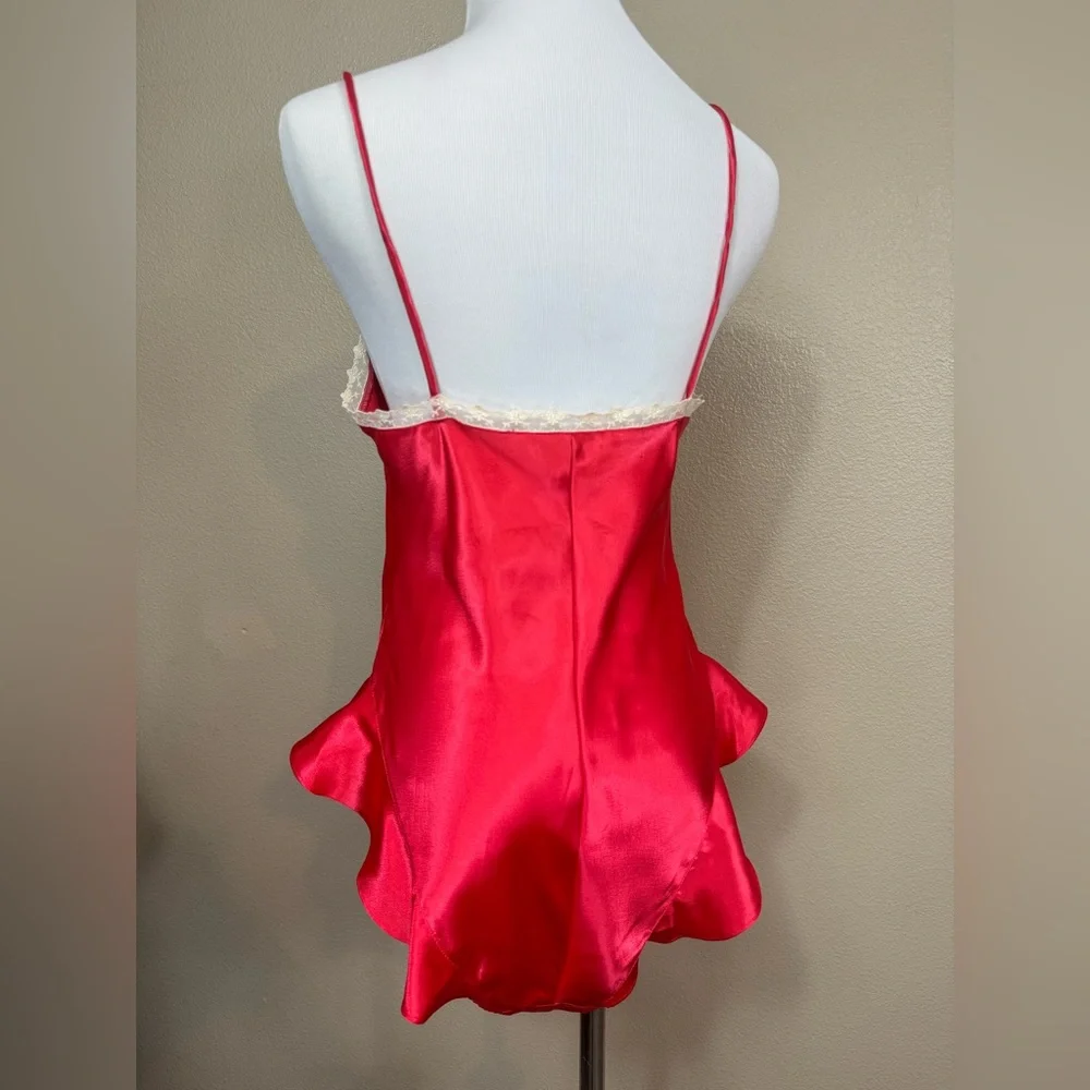 VTG‎ Victoria’s Secret Gold Label Red Satin Lace Teddy White lingerie D
